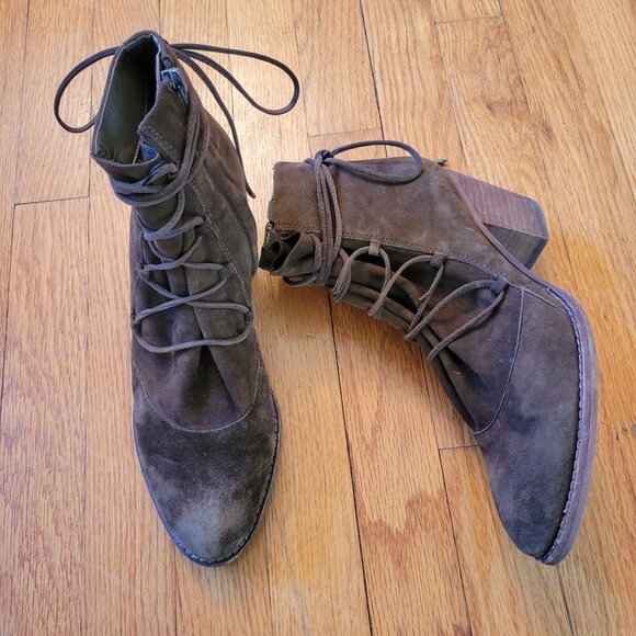 Sam Edelman 9 MILLARD Moss Green Suede Heeled Lace Up Booties Ankle Boots - Picture 3 of 10